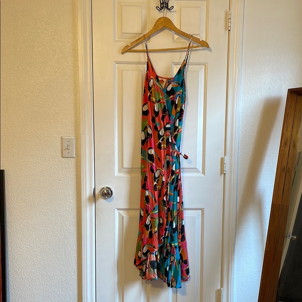 FARM Rio Red and Blue Asymmetrical Sundress